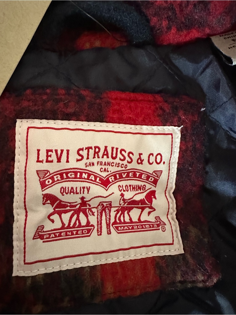 Levis Trucker Jacket Buffalo Plaid Zipper Button Wool Blend Red Women’s Size M - Picture 6 of 14